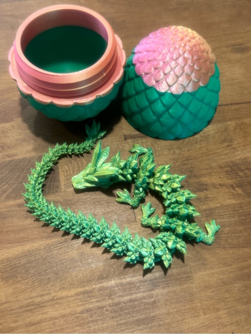 3D Printed Dragon and Egg SET Green Orange
